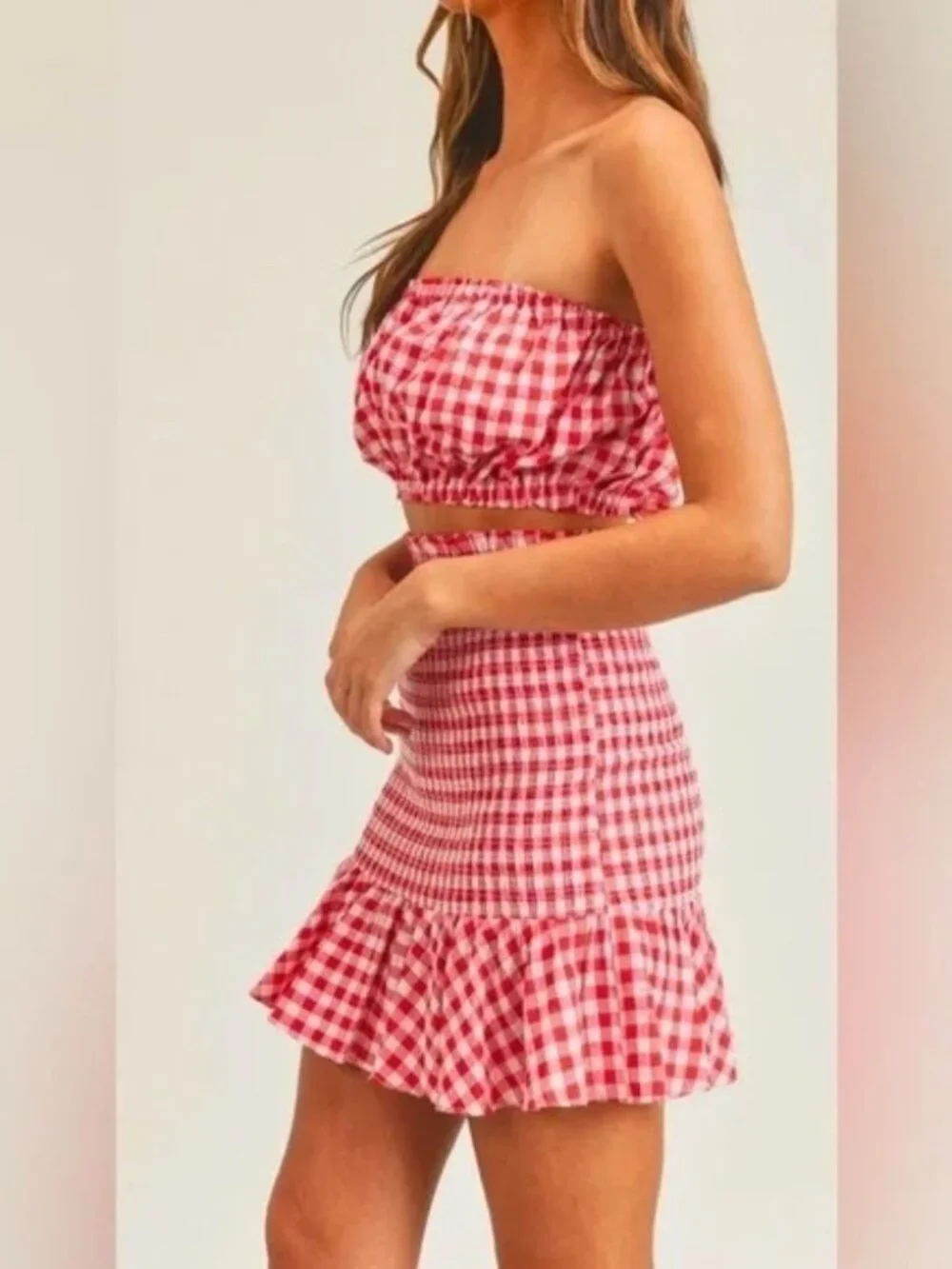 NWT ANTHROPOLOGIE MABLE GINGHAM SMOCKED SKIRT SET Medium - Picture 3 of 8